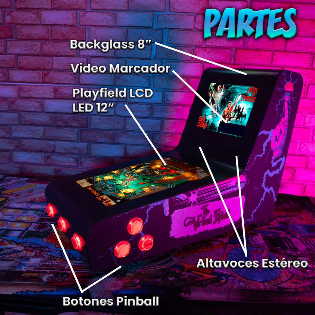 Pinball Virtual, Playfield 12″, Backglass 8″ INTEL N5105 (MiniPinball Curvo Metálico con Backglass TheFamilyAddams)