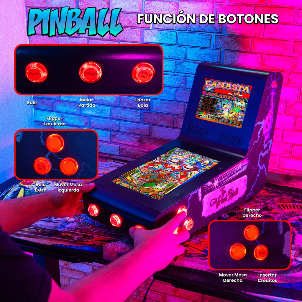 Pinball Virtual, Playfield 12″, Backglass 8″ INTEL N5105 (MiniPinball Curvo Metálico con Backglass TheFamilyAddams)