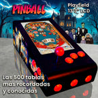 Pinball Virtual en Acero con 13.3” 1080p Playield, PC Intel N95 con 8GB RAM y 128GB M2, 12 Botones Arcade retroiluminados, Frontend PinballX, VPX y VP9 (MiniPinball Curvo Metálico TheAddamsFamily Negro)