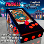 Pinball Virtual en Acero con 13.3” 1080p Playield, PC Intel N95 con 8GB RAM y 128GB M2, 12 Botones Arcade retroiluminados, Frontend PinballX, VPX y VP9 (MiniPinball Curvo Metálico Attack from the Mars Negro)