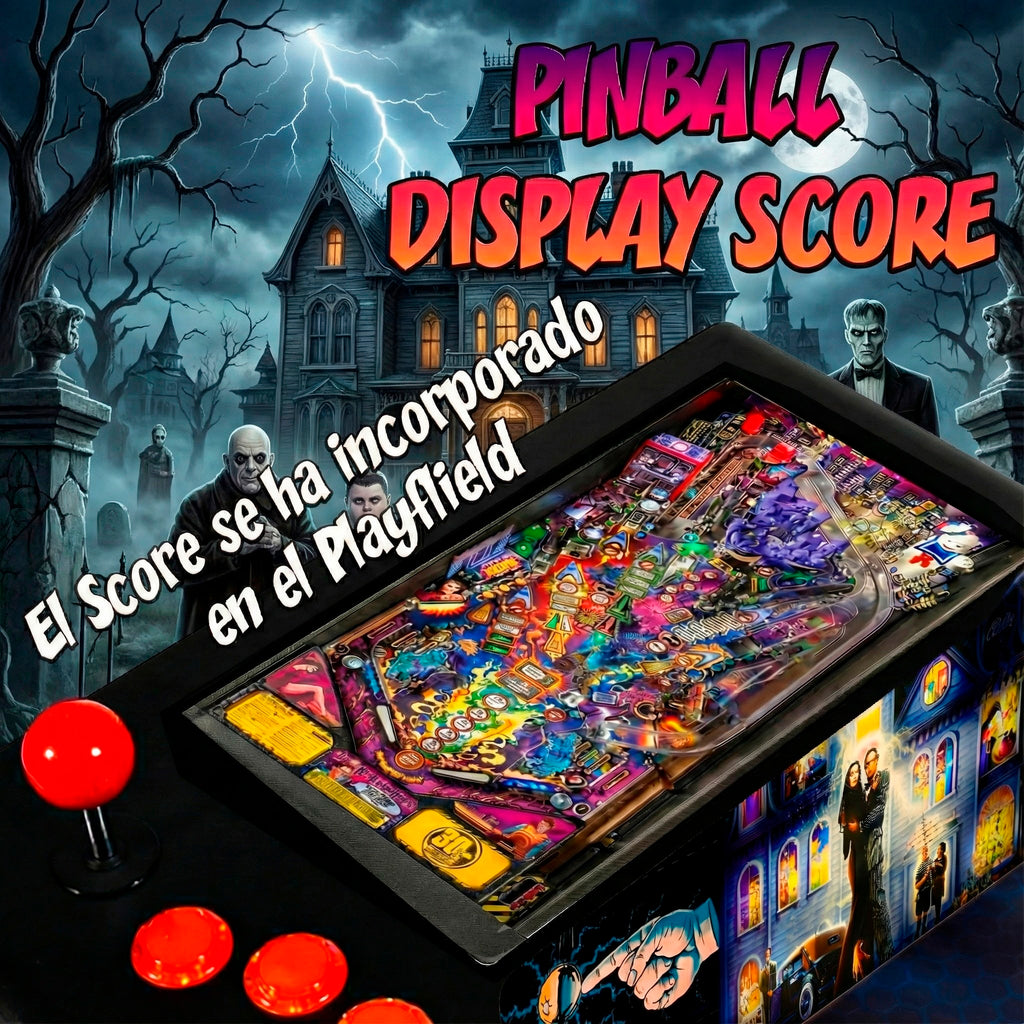 Pinball Virtual en Acero con 13.3” 1080p Playield, PC Intel N95 con 8GB RAM y 128GB M2, 12 Botones Arcade retroiluminados, Frontend PinballX, VPX y VP9 (MiniPinball Curvo Metálico TheAddamsFamily Negro)