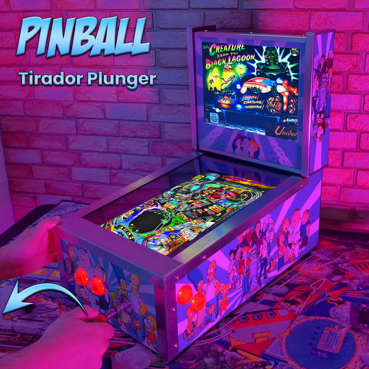 Pinball Virtual 15.6" + 12" con plunger analógico (Futurama Metálico con backglass)