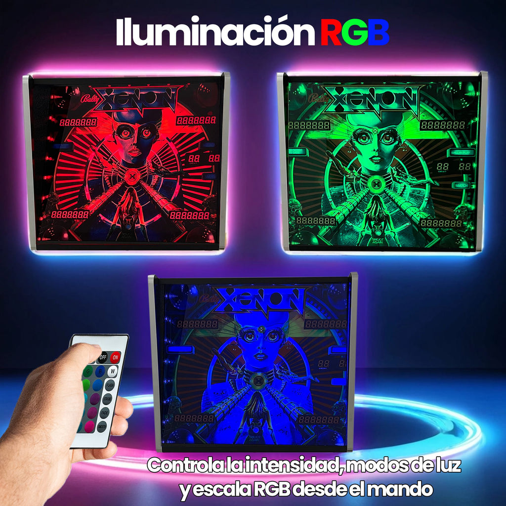 Lámpara RGB - Backglass Pincab Flipper Pinball The Machine Bridge of Pinbot, Ideal para Decorar habitación Gaming Sala Arcade, Incluye Mando a Distancia con Distintos Modos de iluminación Ambiente