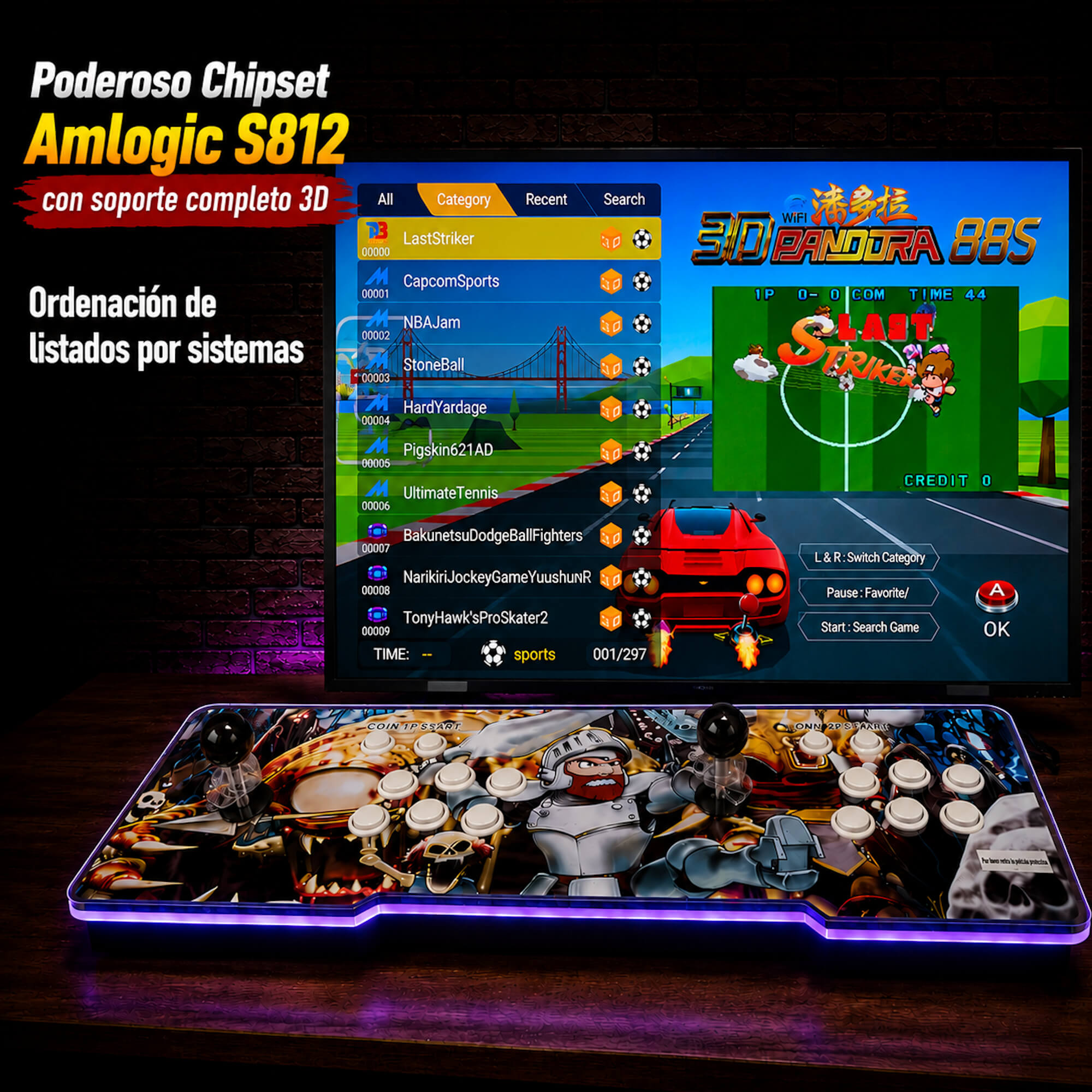 Pandora box S88 3D Wifi 36800 titulos • Más potente para 3D Amlogic S812, 2GB RAM • Maquina recreativa Arcade, Función de Guardar Partida. Mame,Neogeo, MD, Dreamcast, PSone, PSP y mucho más... - Imagen 3