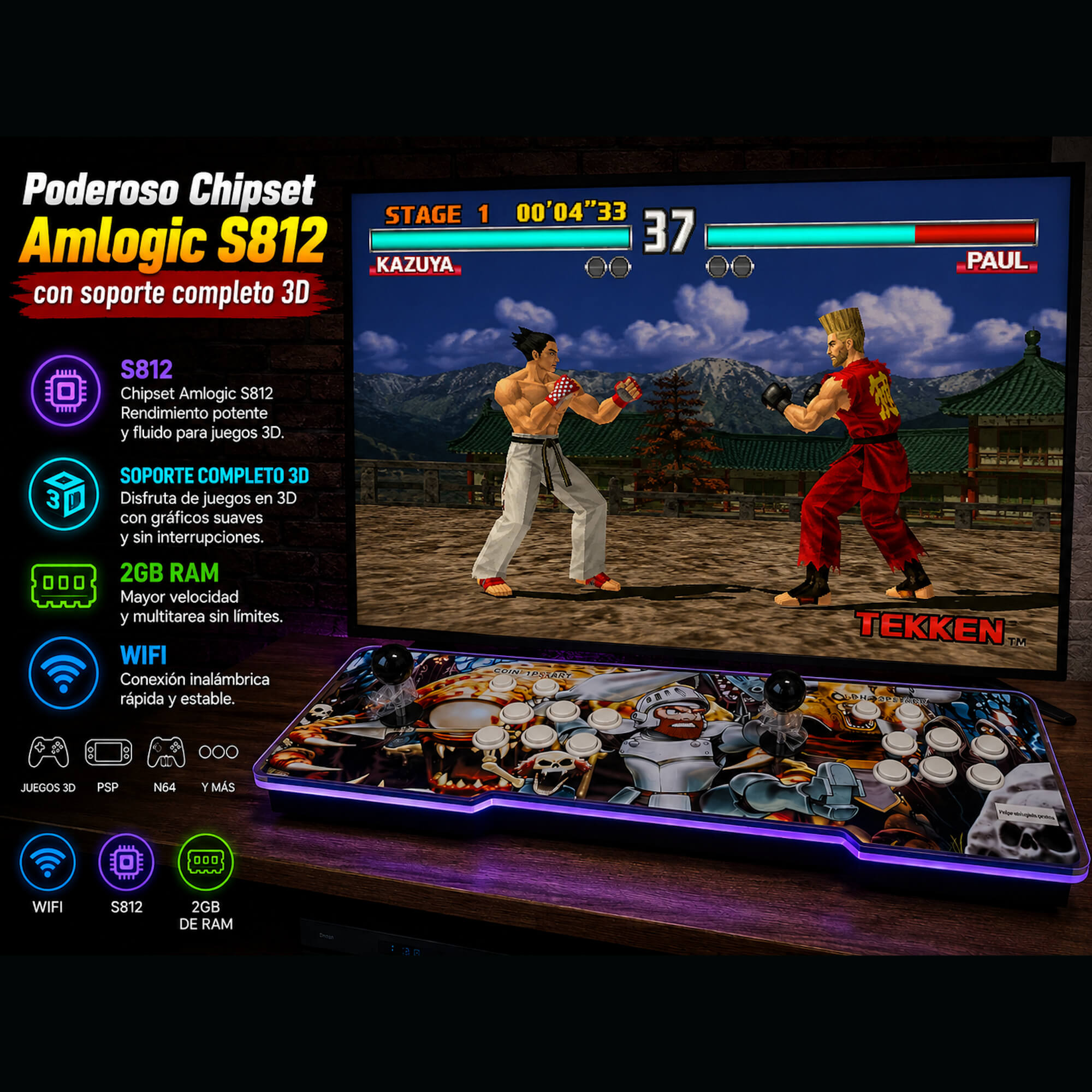 Pandora box S88 3D Wifi 36800 titulos • Más potente para 3D Amlogic S812, 2GB RAM • Maquina recreativa Arcade, Función de Guardar Partida. Mame,Neogeo, MD, Dreamcast, PSone, PSP y mucho más... - Imagen 7