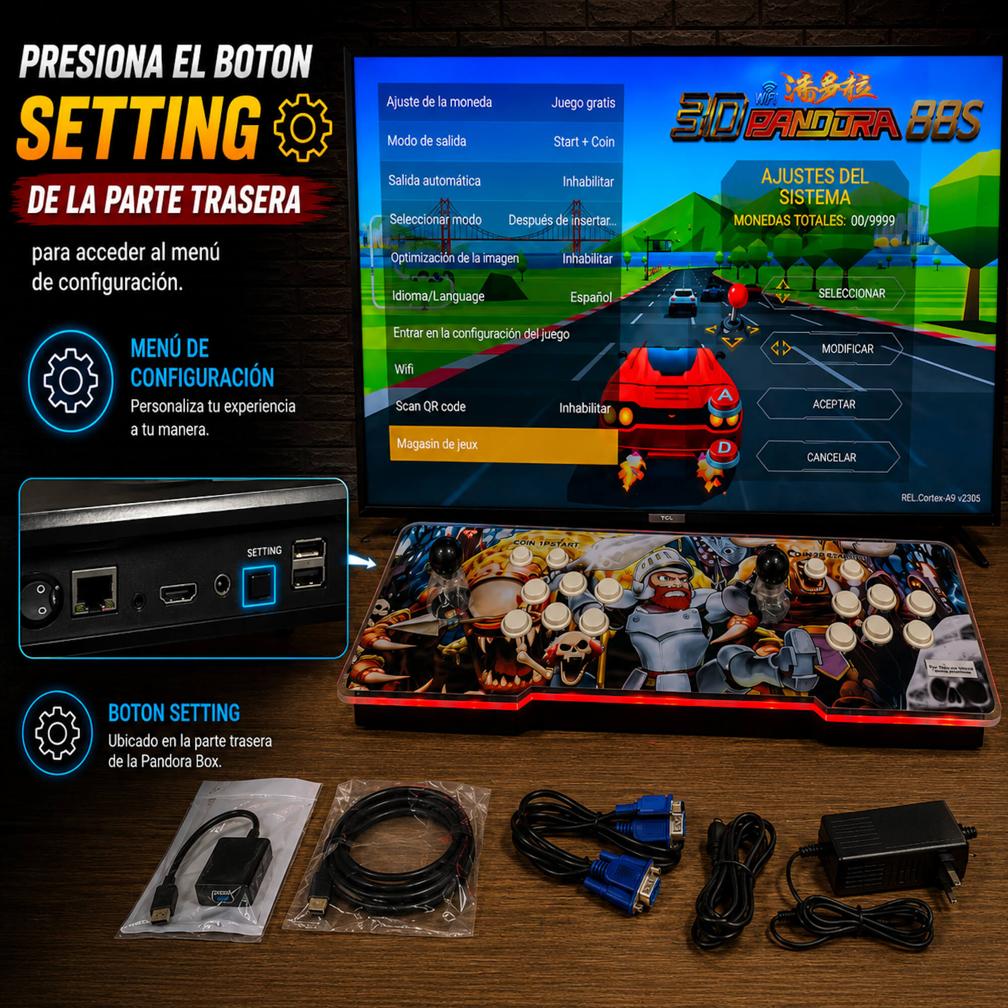Pandora box S88 3D Wifi 36800 titulos • Más potente para 3D Amlogic S812, 2GB RAM • Maquina recreativa Arcade, Función de Guardar Partida. Mame,Neogeo, MD, Dreamcast, PSone, PSP y mucho más... - Imagen 9