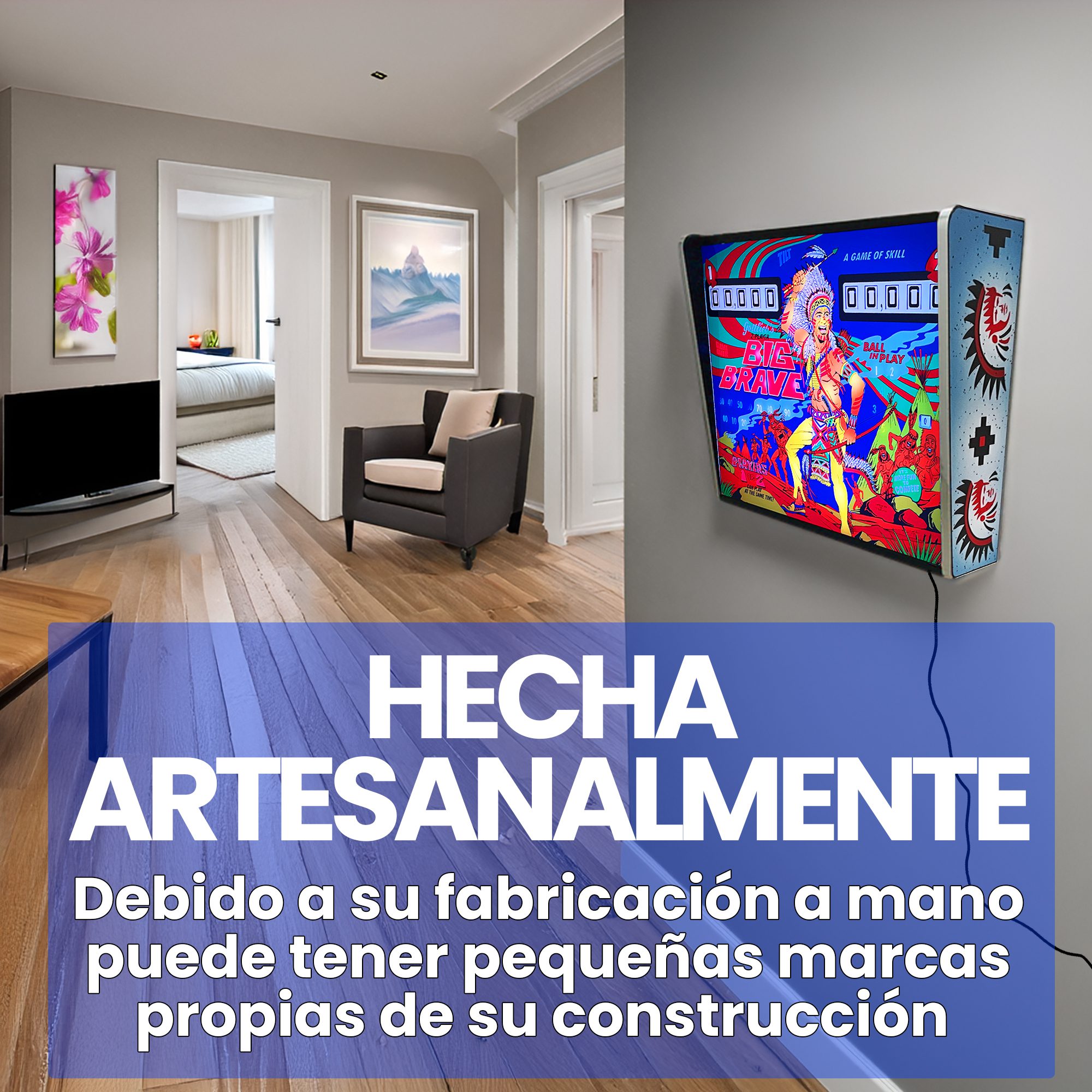 Backglass Pincab Flipper Pinball Big Brave, Ideal para Decorar habitaci贸n Gaming Sala Arcade, Incluye Mando a Distancia con Distintos Modos de iluminaci贸n Ambiente - Imagen 6