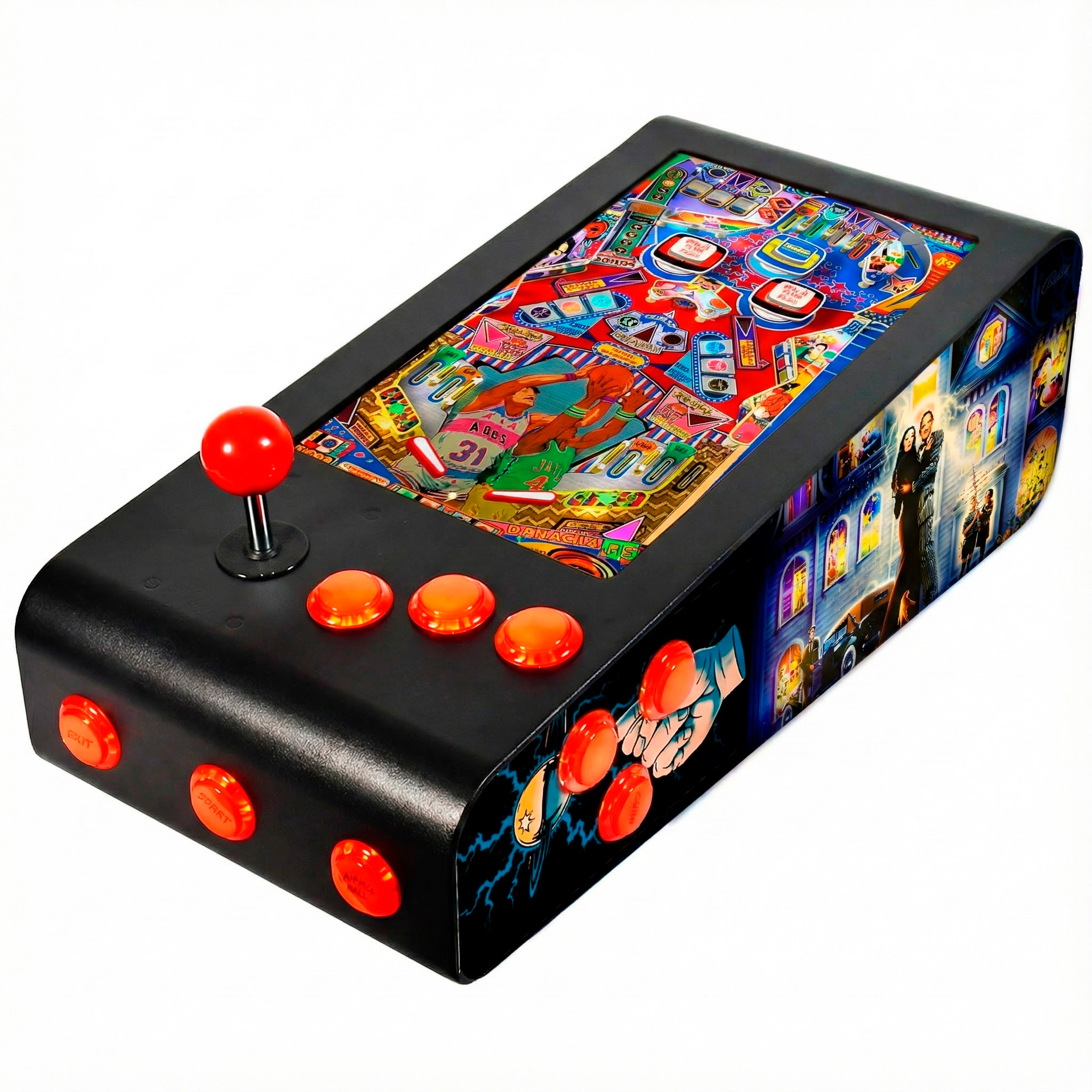 Pinball Virtual en Acero con 13.3” 1080p Playield, PC Intel N95 con 8GB RAM y 128GB M2, 12 Botones Arcade retroiluminados, Frontend PinballX, VPX y VP9 (MiniPinball Curvo Metálico TheAddamsFamily Negro) - Imagen 8