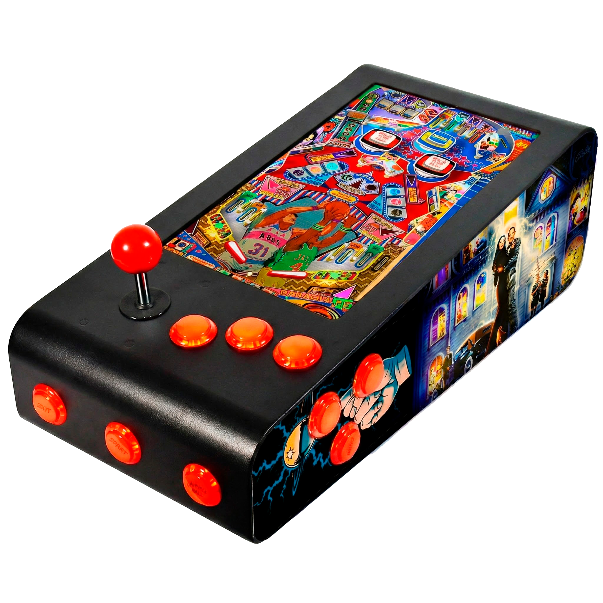 Pinball Virtual en Acero con 13.3” 1080p Playield, PC Intel N95 con 8GB RAM y 128GB M2, 12 Botones Arcade retroiluminados, Frontend PinballX, VPX y VP9 (MiniPinball Curvo Metálico TheAddamsFamily Negro)