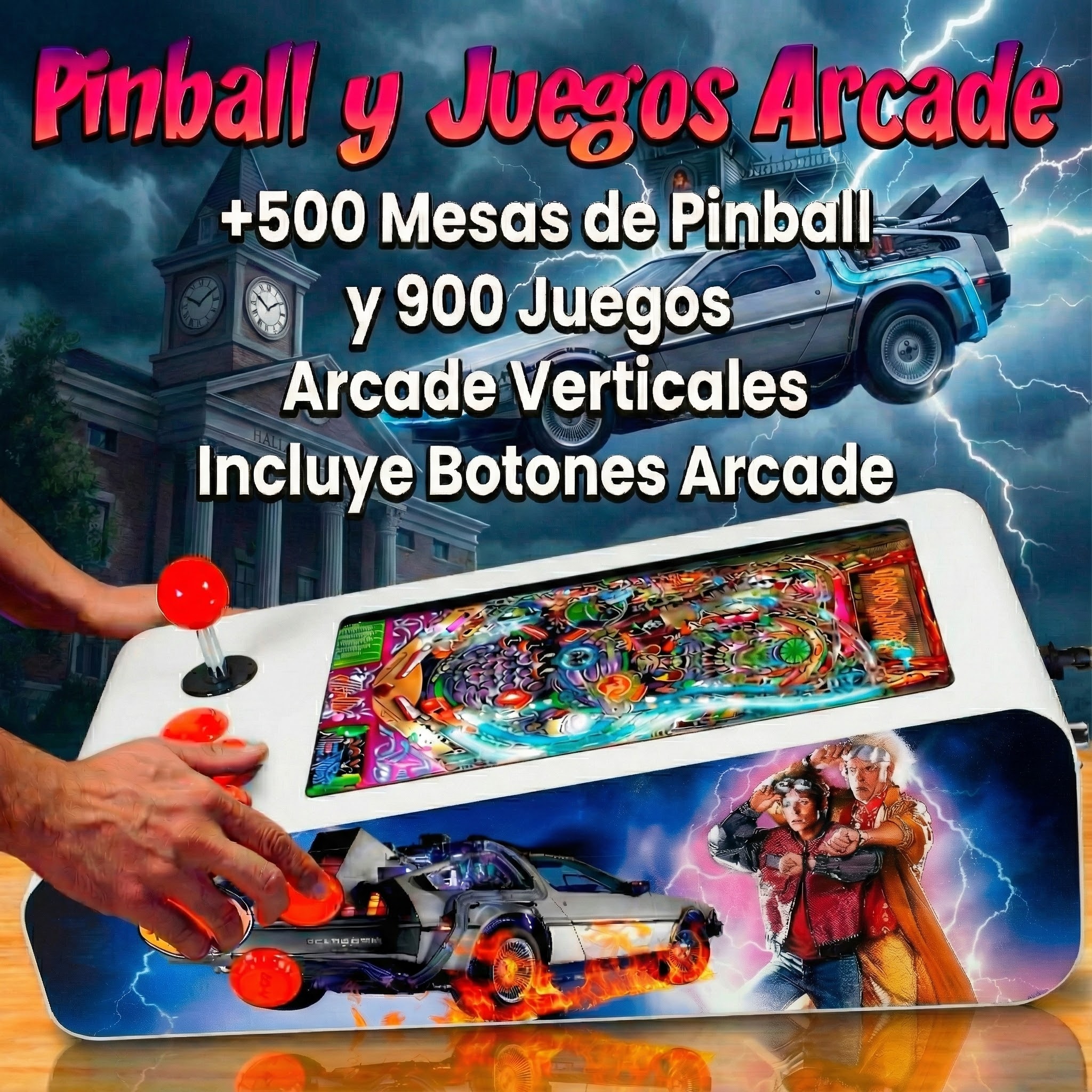 Pinball Virtual en Acero con 13.3” 1080p Playield, PC Intel N95 con 8GB RAM y 128GB M2, 12 Botones Arcade retroiluminados, Frontend PinballX, VPX y VP9 (MiniPinball Curvo Metálico BacktotheFuture Negro) - Imagen 7