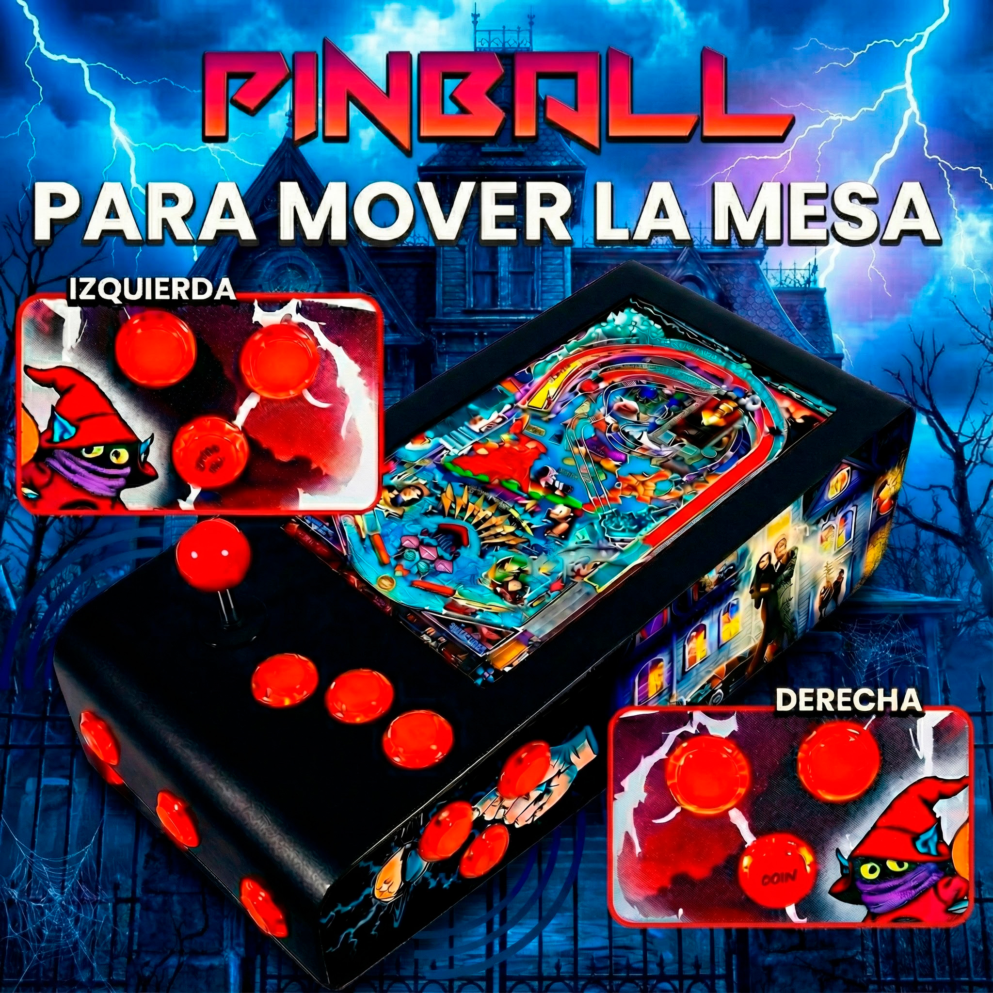 Pinball Virtual en Acero con 13.3” 1080p Playield, PC Intel N95 con 8GB RAM y 128GB M2, 12 Botones Arcade retroiluminados, Frontend PinballX, VPX y VP9 (MiniPinball Curvo Metálico TheAddamsFamily Negro) - Imagen 5