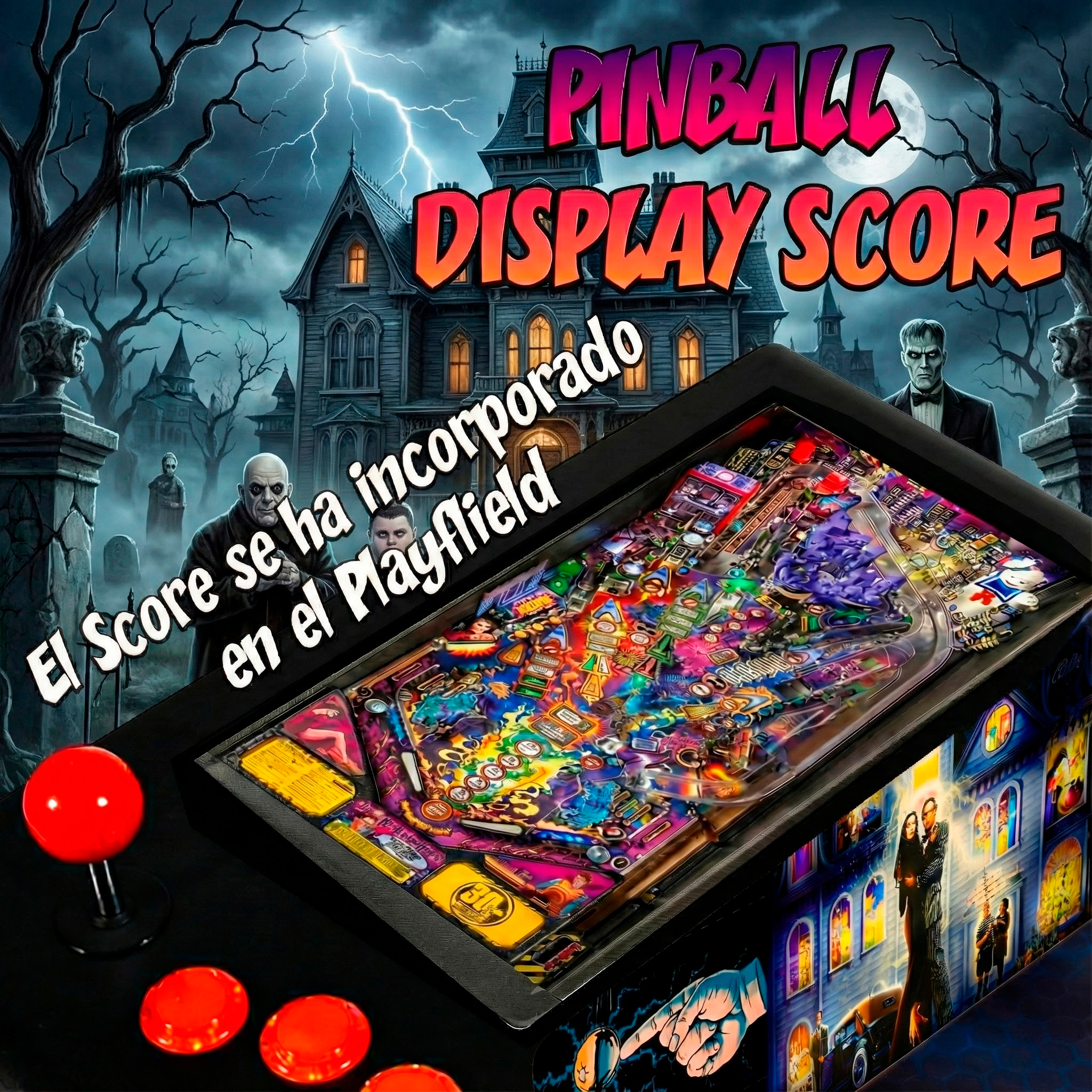 Pinball Virtual en Acero con 13.3” 1080p Playield, PC Intel N95 con 8GB RAM y 128GB M2, 12 Botones Arcade retroiluminados, Frontend PinballX, VPX y VP9 (MiniPinball Curvo Metálico TheAddamsFamily Negro) - Imagen 3