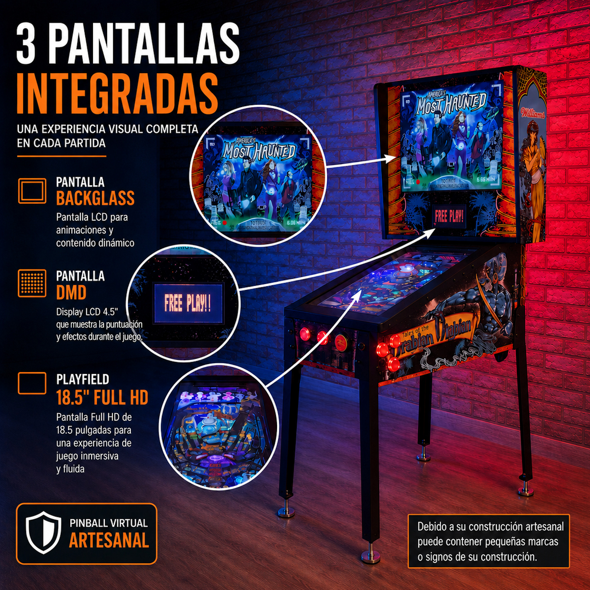 Pinball virtual 18,5" Full HD | 3 pantallas | Ryzen 5 | 16 GB RAM | 256 GB M.2 SSD | Visual Pinball X & Future Pinball | PinUp Popper | MAME vertical y horizontal | Pinscape KL25Z - Imagen 2
