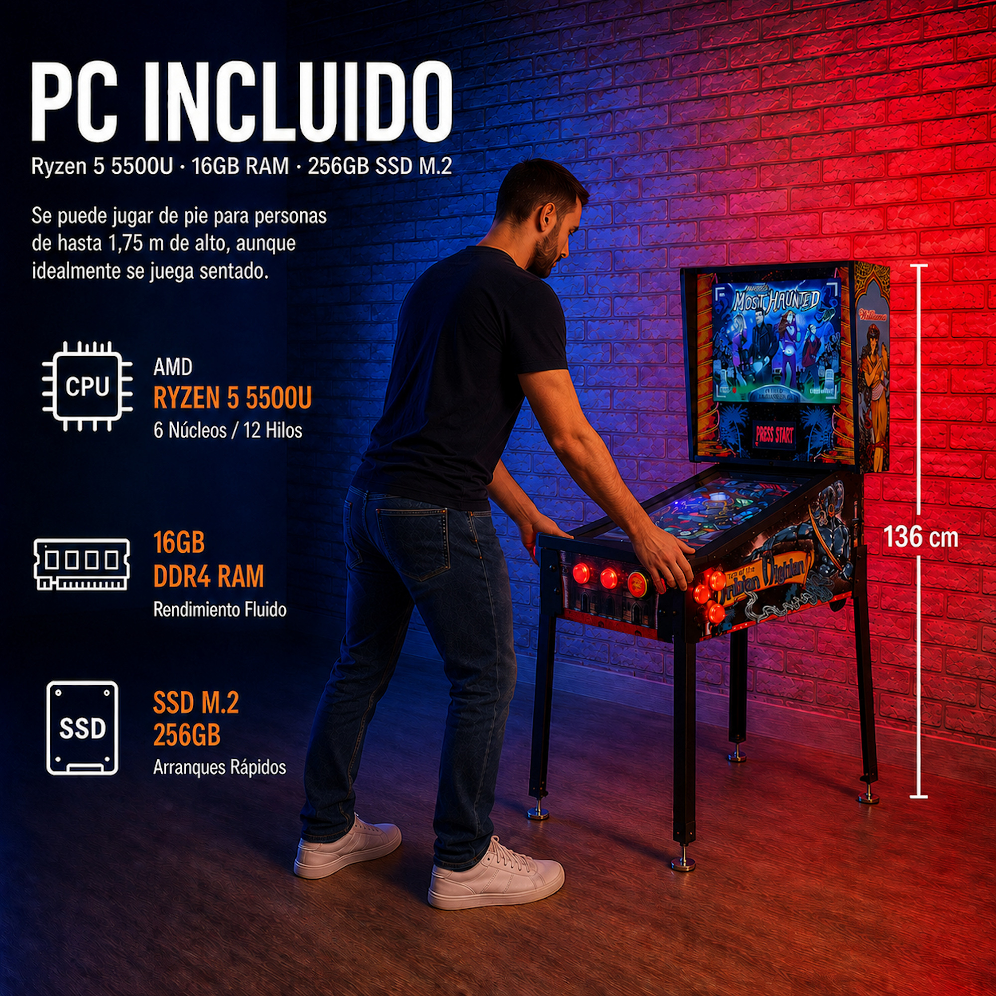 Pinball virtual 18,5" Full HD | 3 pantallas | Ryzen 5 | 16 GB RAM | 256 GB M.2 SSD | Visual Pinball X & Future Pinball | PinUp Popper | MAME vertical y horizontal | Pinscape KL25Z - Imagen 8