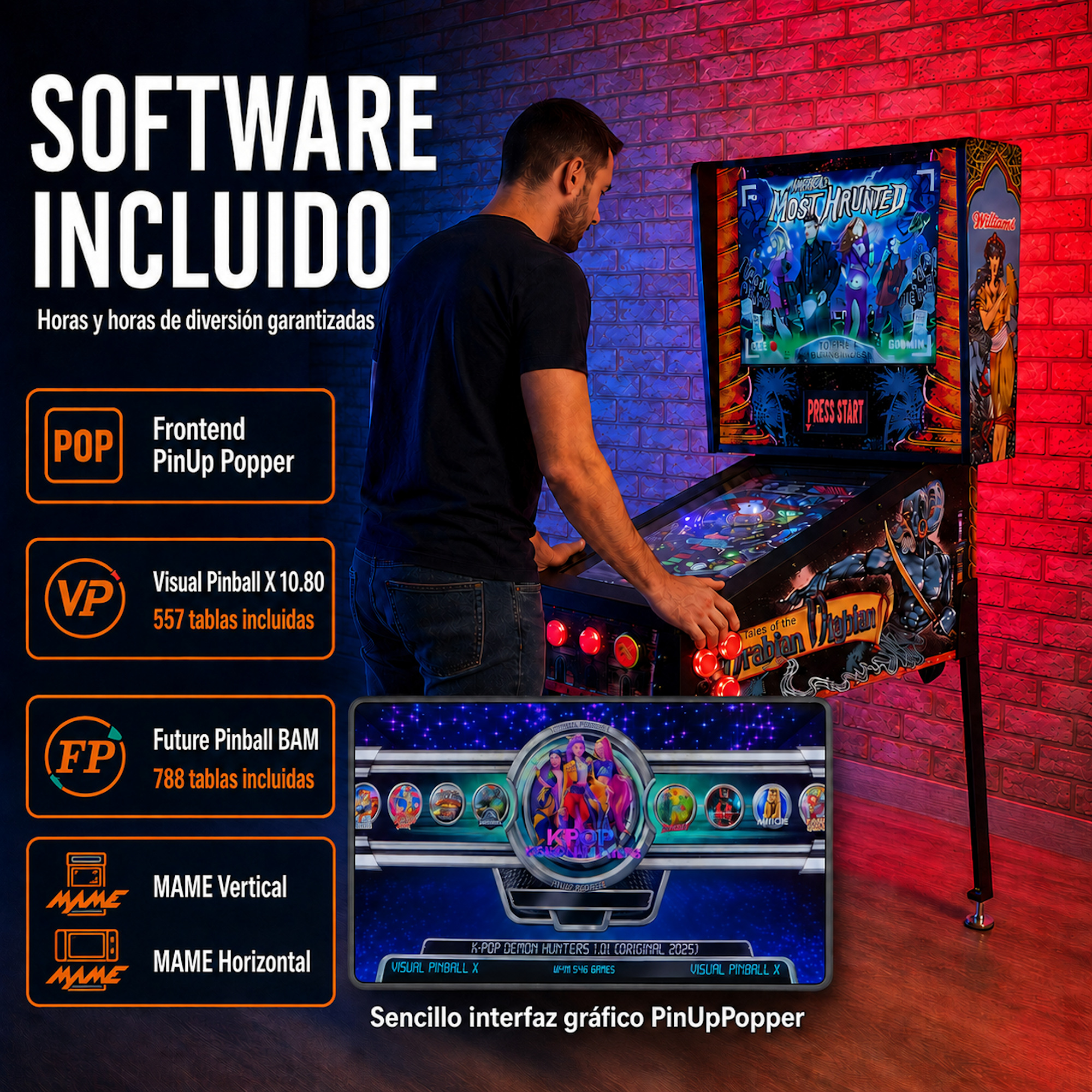 Pinball virtual 18,5" Full HD | 3 pantallas | Ryzen 5 | 16 GB RAM | 256 GB M.2 SSD | Visual Pinball X & Future Pinball | PinUp Popper | MAME vertical y horizontal | Pinscape KL25Z - Imagen 3