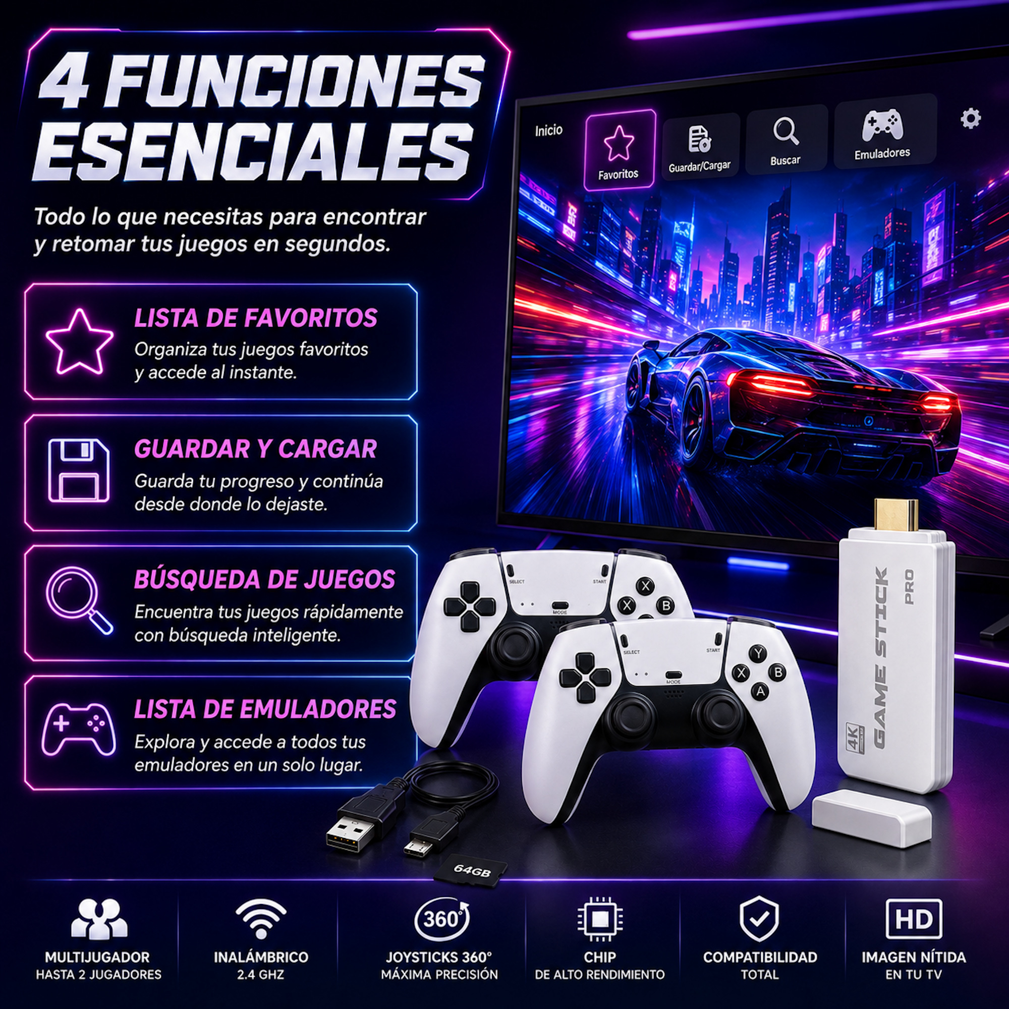 Consola Retro M15 Pro 2026 con 2 Mandos Wireless | 23 Sistemas y +20.000 Titulos - Imagen 2