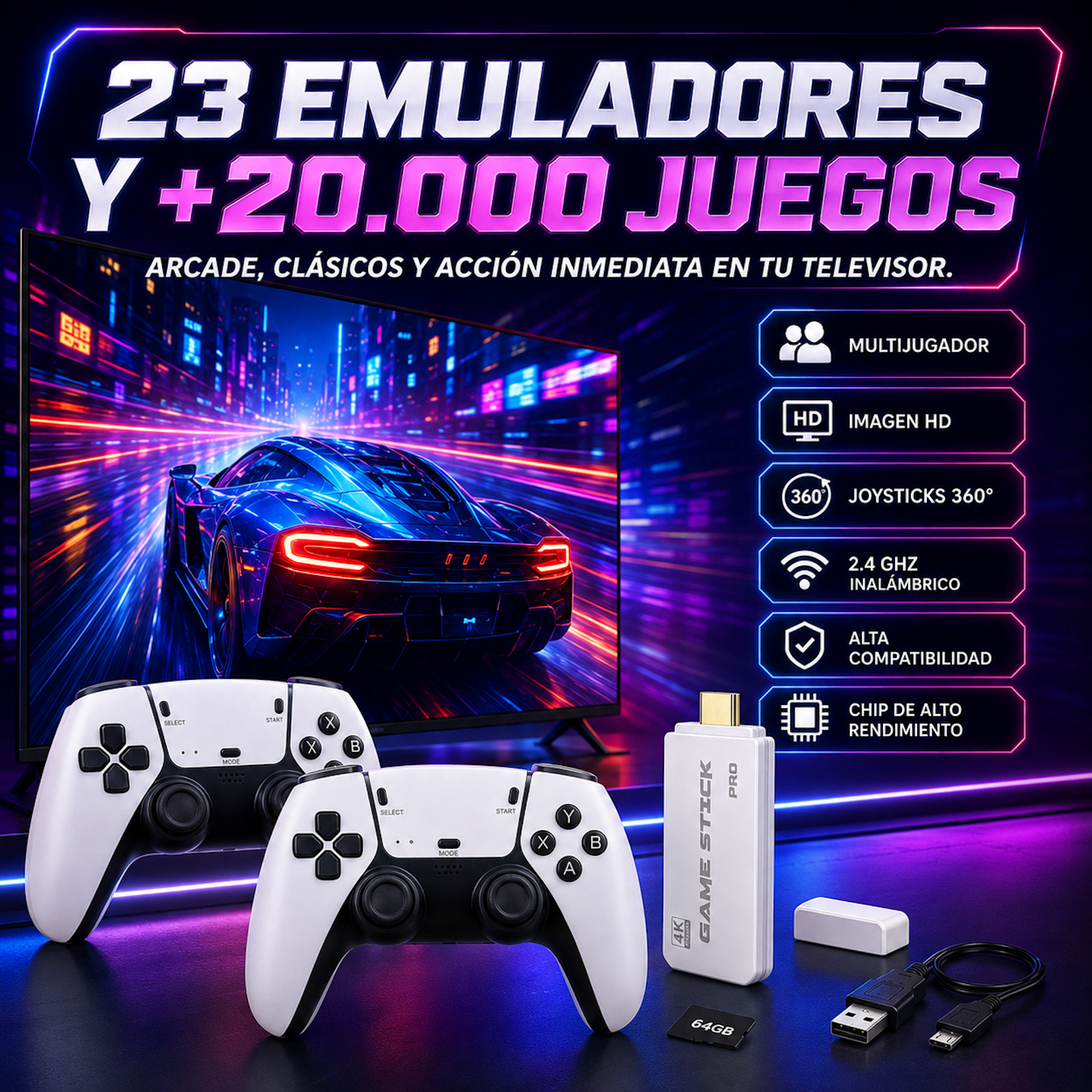 Consola Retro M15 Pro 2026 con 2 Mandos Wireless | 23 Sistemas y +20.000 Titulos - Imagen 4