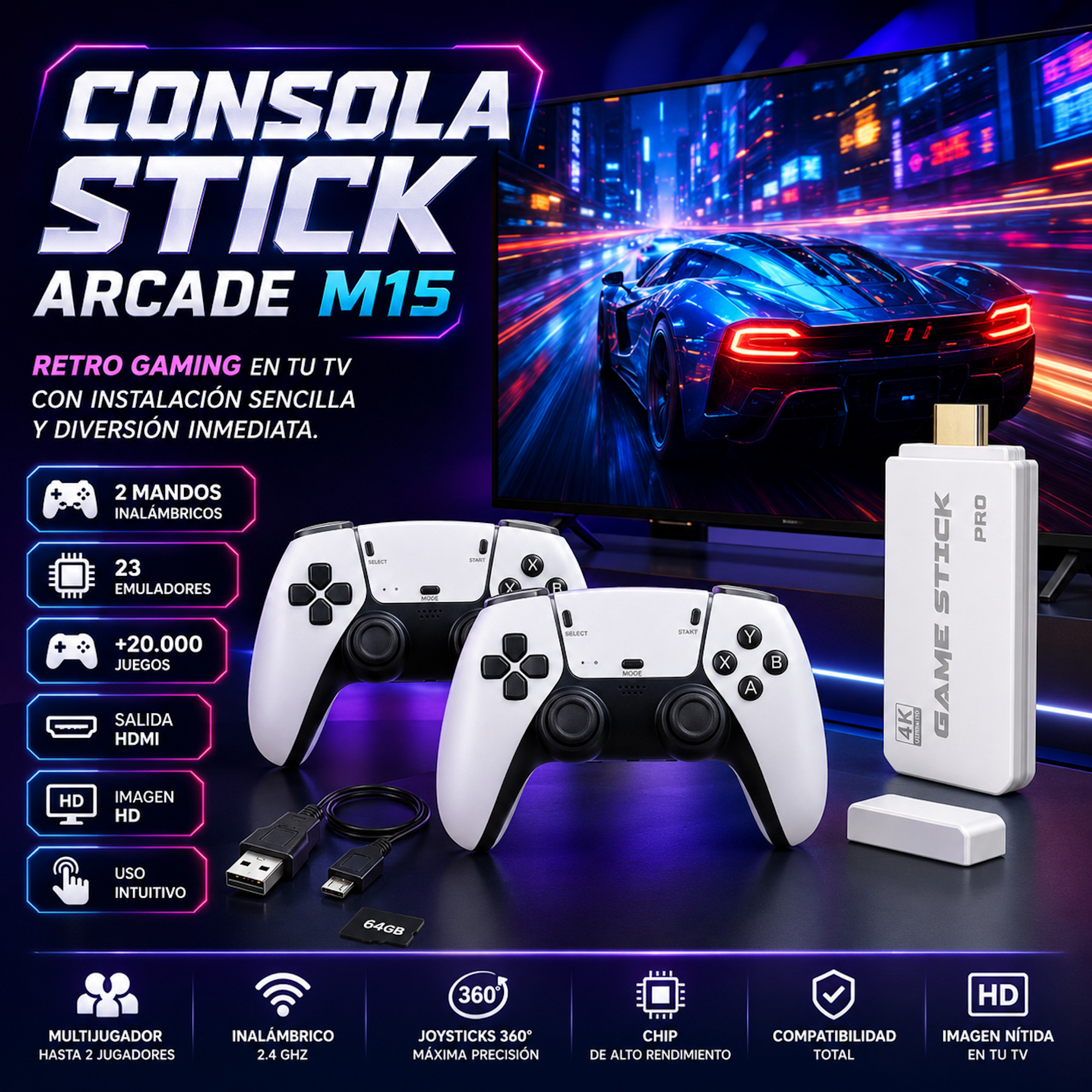 Consola Retro M15 Pro 2026 con 2 Mandos Wireless | 23 Sistemas y +20.000 Titulos - Imagen 7